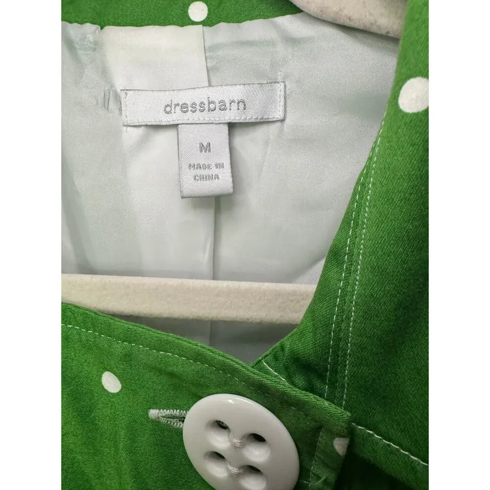 Dress Barn Green White Polka Dot Jacket Size M Collared Retro - Picture 3 of 3
